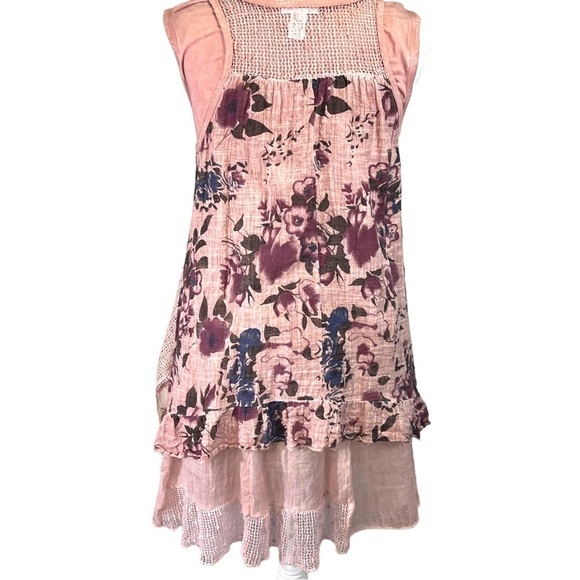 VASNA Lace Shift Dress Sm Boho Lagenlook Layered Flowy Mesh Pink Blue Floral - Picture 7 of 17